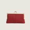 Nueva Billetera Larga de Mano de Cuero Genuino Simple Color Sólido Moda Bolso con Clip de Alta Gama Boquilla Dorada Gran Capacidad Monedero para Mujer