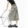 Pantalones vaqueros cortos de leopardo retro americano para mujer y hombre, pantalones de verano de pierna ancha de longitud media con múltiples bolsillos, shorts de trabajo casual holgados