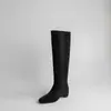 Botas largas vintage de mujer estilo francés con punta cuadrada, nuevo modelo otoño e invierno 2026, elegantes botas de montar con tacón grueso, botas versátiles de ajuste ceñido