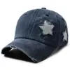 Gorra de béisbol con estrellas lavadas y efecto desgastado transfronteriza para hombres y mujeres, gorra plana de mezclilla retro, protección solar, sombrero moderno y versátil