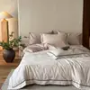 Conjunto de Quatro Peças Jacquard com Padrão Escuro Cor Sólida Retro Luxo Leve Design Exquisito com Borda Piping Textura de Cama de Casal Roupa de Cama para Quarto