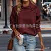2025 Nuevo Comercio Exterior Transfronterizo Ropa Europea y Americana Estación Independiente Wish Aliexpress Popular Sudadera de Cuello Alto Acolchada de Color Puro