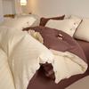 Juego de Cama Jacquard Teñido en Hilo de Alta Gama de Cuatro Piezas, Funda Nórdica de Algodón Puro de Tres Capas, Sábanas de Algodón Puro, Sábanas Ajustables, Juego de Cama de Tres Piezas
