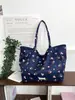 Bolsa Tote Floral de Urso Dupla Face Nova Primavera/Verão 2026 Estilo Coreano Fofa Fresca Bolsa de Lona Grande Capacidade Bolsa de Ombro