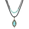 Colar Estilo Boho Étnico Casual Conjunto de 2 Peças Pingente de Folha Turquesa Retrô Corrente para Clavícula Colar de Contas