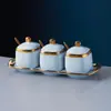 Pote de Tempero Doméstico Caixa de Temperos Garrafa de Cerâmica Criativa Pote de Sal de Cozinha Pote de Açúcar Conjunto de Armazenamento Combinado Venda por Atacado