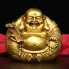 Latón al por mayor Adornos de latón Artesanías de latón Una pieza de Armonía Buda Sonriente Redondo Ruyi Buda Buda Maitreya de latón