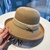 Sombrero de Paja Rizado Rayado Estilo Coreano Sombrilla de Paja para el Sol de Verano Sombrero de Moda al Aire Libre Popular en Internet Transpirable Sombrero Protector Solar para Mujer