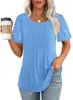 Camiseta Feminina de Cor Sólida com Gola Redonda, Plissada e Solta - Verão 2026 - Camisa Básica - Mais Vendida no Site Independente da Amazon