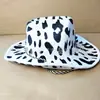 Comércio exterior chapéu de cowboy com estampa de vaca preto e branco, pena, borda crua, chapéu de leite estampado, festa de despedida de solteiro europeia e americana, britânica