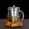 Tetera cuadrada de vidrio, juego de té engrosado, tetera resistente a altas temperaturas, separación y filtración de té y agua, tetera floral, engrosada y resistente a altas temperaturas