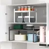 Estante retráctil para cocina, armario de encimera, separador de capas, estante para condimentos, estante para ollas, estante pequeño de escritorio