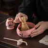 Juego de Matcha de Cerámica Ru Rosa, Tazón de Matcha con Forma de Calabaza, Utensilios de Té de Imitación Vintage Dinastía Song, Soporte para Batidor de Matcha, Soporte para Batidor de Matcha, Soporte de Cien Hojas