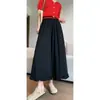 Calça pantalona com babados estilo casual para mulheres, novas calças saia de renda com textura de linho falso e seda gelada de cintura alta para mulheres baixinhas