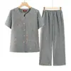 Conjunto de Dos Piezas de Camisa de Manga Corta para Mamá 2026 Verano Nuevo Estilo Ropa Superior Elegante Traje de Abuela para Mujeres de Mediana Edad y Mayores