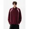 Suéter cárdigan de punto con rayas americanas para hombre, holgado, moderno, de marca, primavera, otoño, estilo perezoso, para pareja, casual, versátil, chaqueta con cuello alto