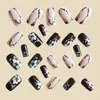 Exportação Europeia e Americana Patches de Manicure Quadrados Europeus de Comprimento Médio Padrão de Planta Flor Preta Nude Patches de Unha Postiça