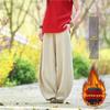 26 Calças Casuais Quentes Espessas com Forro de Lã de Rami de Inverno Calças de Linho de Algodão Estilo Zen Feminino Retrô Emagrecedoras Calças de Lanterna Femininas Calças de Algodão