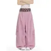 Pantalones casuales de lunares rosa dopamina para mujer, nuevo estilo moderno 2026, pantalones de pierna recta ancha fluidos que realzan la altura y estilizan para mujer