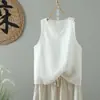 Tiro Real Verano 2025 Nuevo Chaleco de Doble Capa Casual Artístico Retro de Color Sólido Top Simple Artístico para Mujer