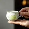 Juego de Dos Tazas de Café de Cerámica Pintadas a Mano con Flores Moji para Té de la Tarde en Casa, Taza de Té Floral, Taza de Oficina