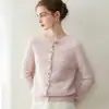 Cárdigan de cachemira para mujer, 100% cachemira pura, nuevo cuello redondo de moda versátil de un solo pecho tejido abrigo suéter cálido
