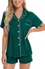 Foto Real de Novo Conjunto de Pijama Cardigan Estilo Europeu e Americano Transfronteiriço, Conjunto Casual Feminino para Casa com Lapela, Conjunto de Duas Peças com Shorts e Manga Curta