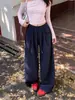 Pantalones Casuales de Pierna Ancha con Cordón para Mujer, Nuevo Estilo Otoño e Invierno 2026, Forro Polar, Cintura Alta, Pierna Recta Holgada, Largos hasta el Suelo, Pantalones Casuales