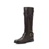 Hebilla de cinturón estilo británico de 2,5 cm, botas de caballero, nuevo modelo otoño e invierno 2026, punta redonda, tacón grueso, botas altas hasta la rodilla para mujer
