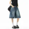 Shorts Jeans de Bainha Curva Estilo Jin Jing para Mulheres, Tendência de Verão Casual Versátil de Perna Larga Comprimento no Joelho, Shorts Soltos Versáteis