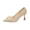 Sapatos de salto alto femininos, salto agulha, 2025, novos, prateados, para casamento, boca rasa, sapatos de cristal, elegantes, modernos e versáteis