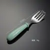 Erne Juego de Cubiertos Infantiles de Acero Inoxidable 304 Tenedor Cuchara Caja Set Mango Redondo Patrón Lindo Regalo de Cumpleaños