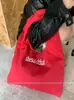 Bolso de Lona Rojo Estilo Coreano Estilo Perezoso Estampado de Letras para Mujer 2025 Nuevo Bolso de Hombro Grande de Gran Capacidad para Viajes Diarios Bolso Tote