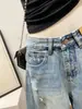 Shorts de Mezclilla Rasgados Estilo A-Line Talla Plus para Mujer, Verano Vintage Estilo Americano Cintura Alta Pierna Ancha Rectos de Longitud Media