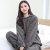 Pijama de lana coral para mujer, de invierno, con forro polar, jacquard grueso, de manga larga, para el hogar, conjunto de dos piezas, otoño e invierno, holgado y cálido.