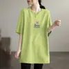 Camiseta de Manga Corta Holgada Talla Grande para Mujer, Marca Nueva de Moda Verano 2026, Camiseta de Longitud Media que Cubre la Cadera