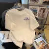 Camiseta para hombre juvenil blanca pura cuello redondo top estampado casual retro Top para pareja usar mismo estilo