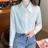 2025 Primavera e Outono Nova Camisa de Manga Longa Moda Camisa Elegante Elegante Casual Camisa de Lapela Cem Torres Top