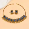 Collar y pendientes de estilo étnico retro, tridimensional, cuadrado, con temperamento exagerado, para mujer, ideal para el mercado de Oriente Medio.