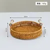 Bandeja Tecida de Rattan Sintético Cesta de Pão Tecida à Mão Bandeja para Casa de Chá e Café Alça de Madeira Orelha de Puxar Bacia Prato de Frutas para Sala de Estar