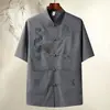 Traje Tang Masculino para Meia-Idade e Idosos, Roupa de Verão de Manga Curta para Avôs de 60 Anos, Conjunto de Seda Gelada Estilo Chinês, Roupa de Verão para o Pai