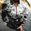 Camisa casual masculina com gola estampada, estilo transfronteiriço Amazon, manga longa, camisa plus size masculina europeia e americana, plus size europeu e americano