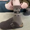 Calcetines Grues Cálidos de Estilo Étnico Fair Isle para Mujer de Otoño e Invierno, Calcetines Nuevos Holgados, Calcetines Versátiles Retro de Media Pantorrilla Estilo Ins