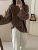 Ropa de Punto Estilo Coreano Versión Grande para Mujer Otoño e Invierno 2025 Nuevo Suelto Casual Versión Plana Color Puro Perezoso Cuello Redondo Top de Punto