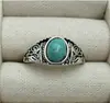 Conjunto de anéis de pena com turquesa incrustada, estilo étnico vintage europeu e americano transfronteiriço, anel personalizado boêmio para mulheres