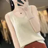 Colete de tricô feminino sem mangas, gola U, cor sólida simples, listra canelada, alça única, pronto para usar, solto, casual, 100% lã