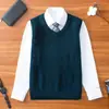 Chaleco de lana 100% para hombre de otoño e invierno, cuello en V, talla grande, chaleco de punto formal tipo pullover, chaleco casual sin mangas para hombres jóvenes y de mediana edad
