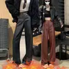 Nuevos pantalones negros de pierna ancha de cuero PU para motocicleta para mujer, forro polar, cuero de proteína ultrasuave, pantalones de cuero PU adelgazantes de alta gama