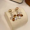 Brincos de Tarraxa Flor de Zircônia Cor de Café Agulha de Prata Elegantes Brincos de Estilo Gentil Retrô Acessórios de Brincos de Luxo Leve e Acabamento de Alta Qualidade para Mulheres