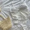 Top de Bikini Halter de Encaje Puro y Sexy con Diseño de Lazo, Traje de Baño Estilo Vacaciones para Chicas Atrevidas, Bandeau sin Espalda